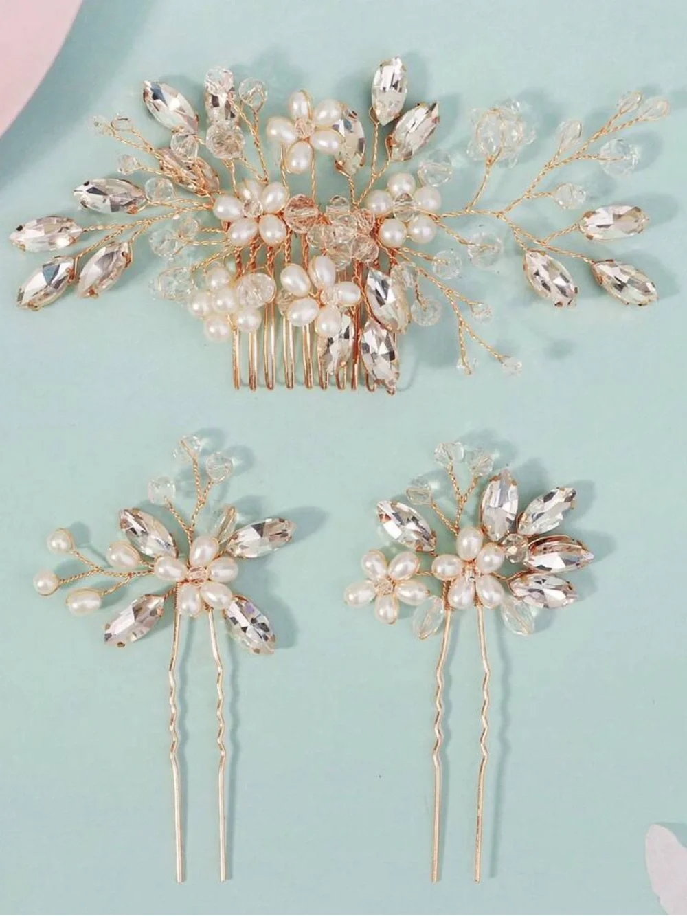 Gold Pearl & Crystal Bridal Hair Comb